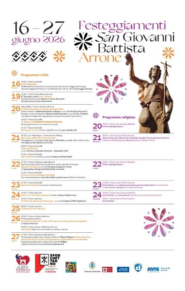 Programme des Festeggiamenti di San Giovanni Battista à Arrone