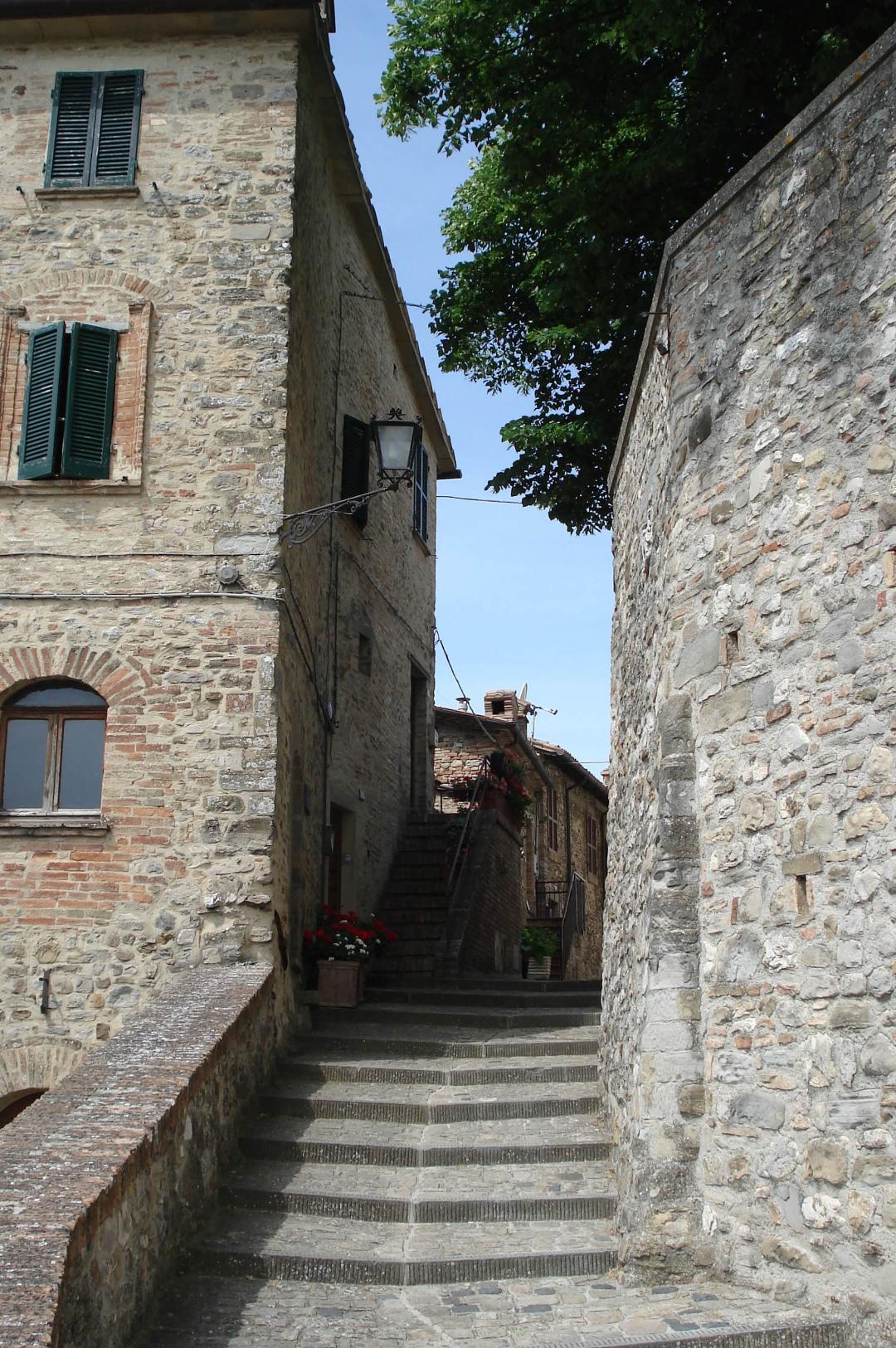 Stone steps in Montone between medieval houses.