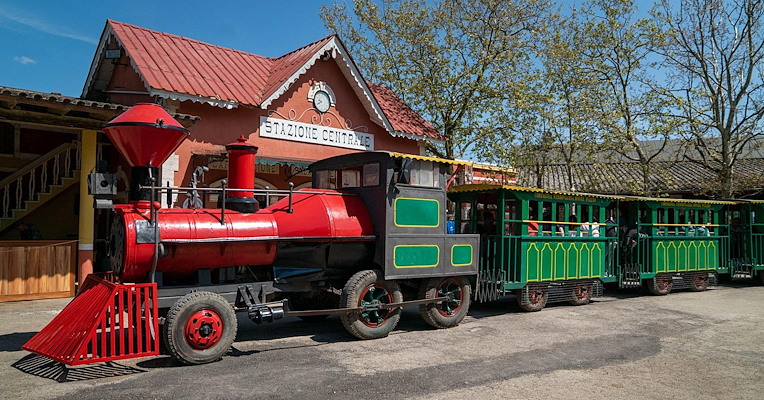 Colourful little train stopped at the Città della Domenica station 