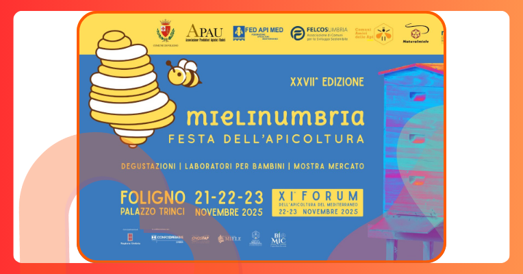  Poster of the event “MielIinumbria”, which will take place from November 22 to 23, 2025, in Foligno 