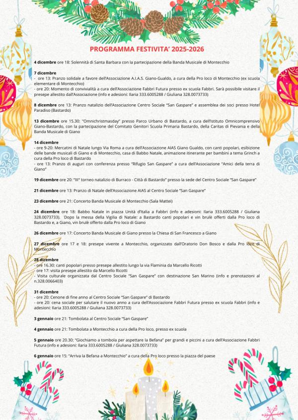  Programme of Natale a Giano dell'Umbria 2025 in Giano dell'Umbria and Montecchio 